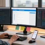 Using the Telegram Web Version on a high-resolution monitor in a modern workspace.